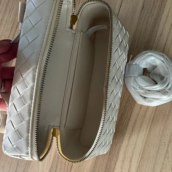 NWT Anthropologie Woven Top Handle Elegant Cream Handbag - Picture 8 of 10